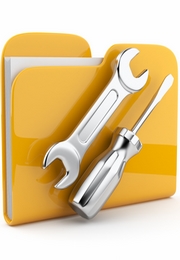Yellow folder with wrench and screwdriver. Icon 3d . Computer se Yellow folder with wrench and screwdriver. Icon 3d . Computer service. isolated on white